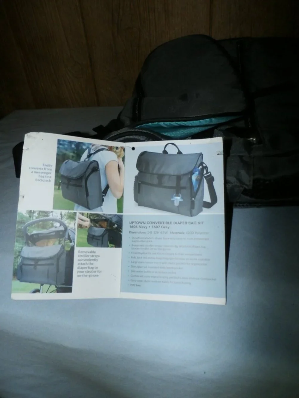 New W/ Tags Gemline  Uptown Convertible Diaper Bag Kit  Backpack Baby Messenger